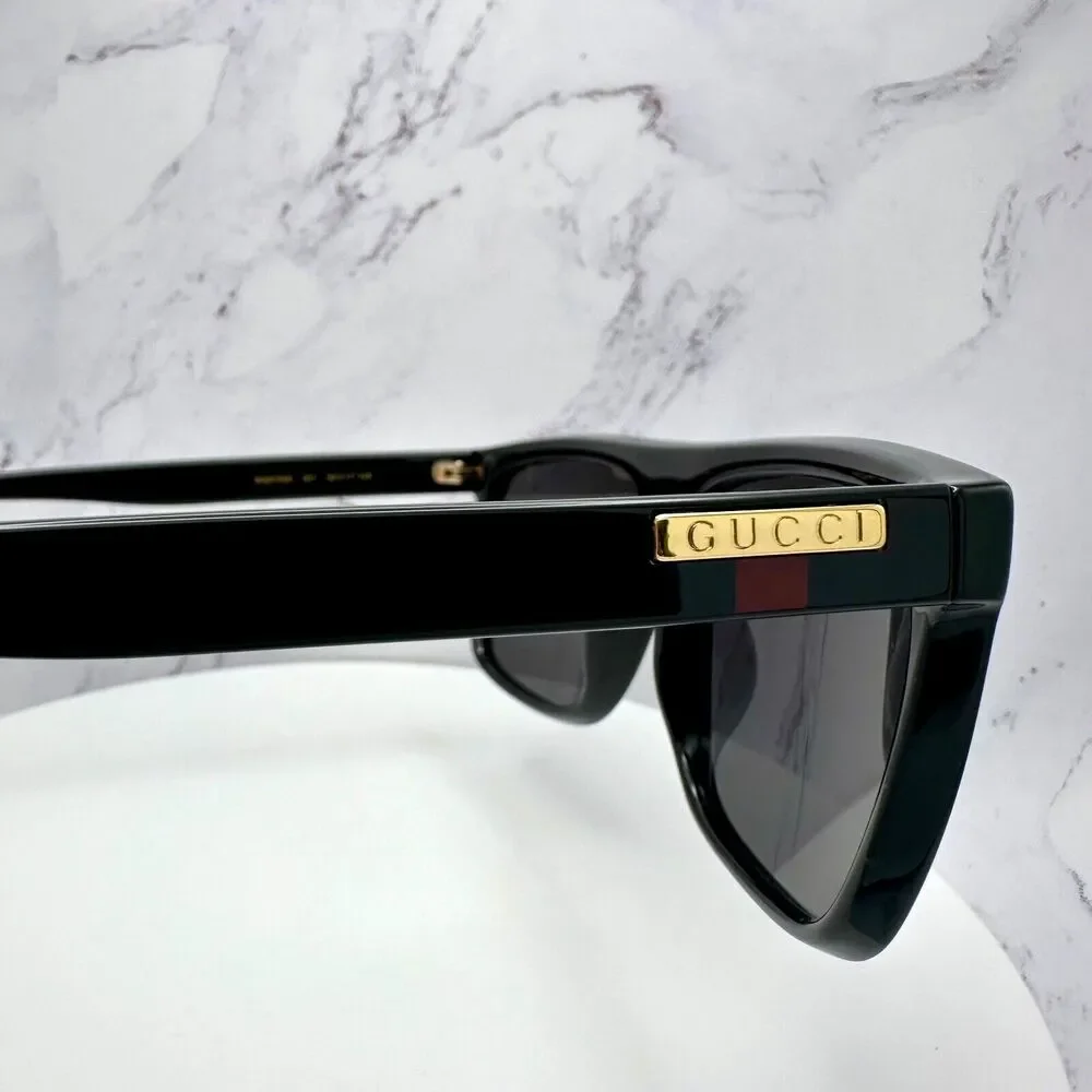 New GUCCI Sunglasses Black Square Aviator Gold Plate Engraved Logo Web Arm GUCCI - Picture 14 of 16